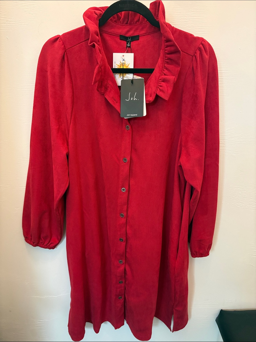 Red Ruffle-Collar Midi Dress